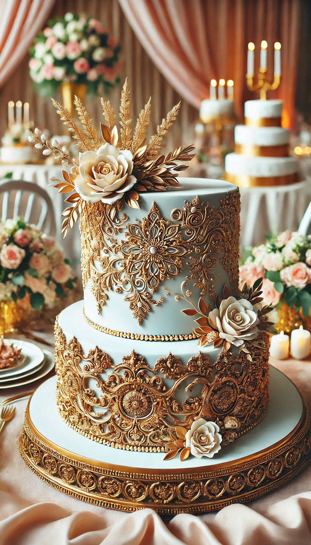 Gold accents and edible metallic details transform this cake into a wedding showstopper. Perfect for a day as special as you are.