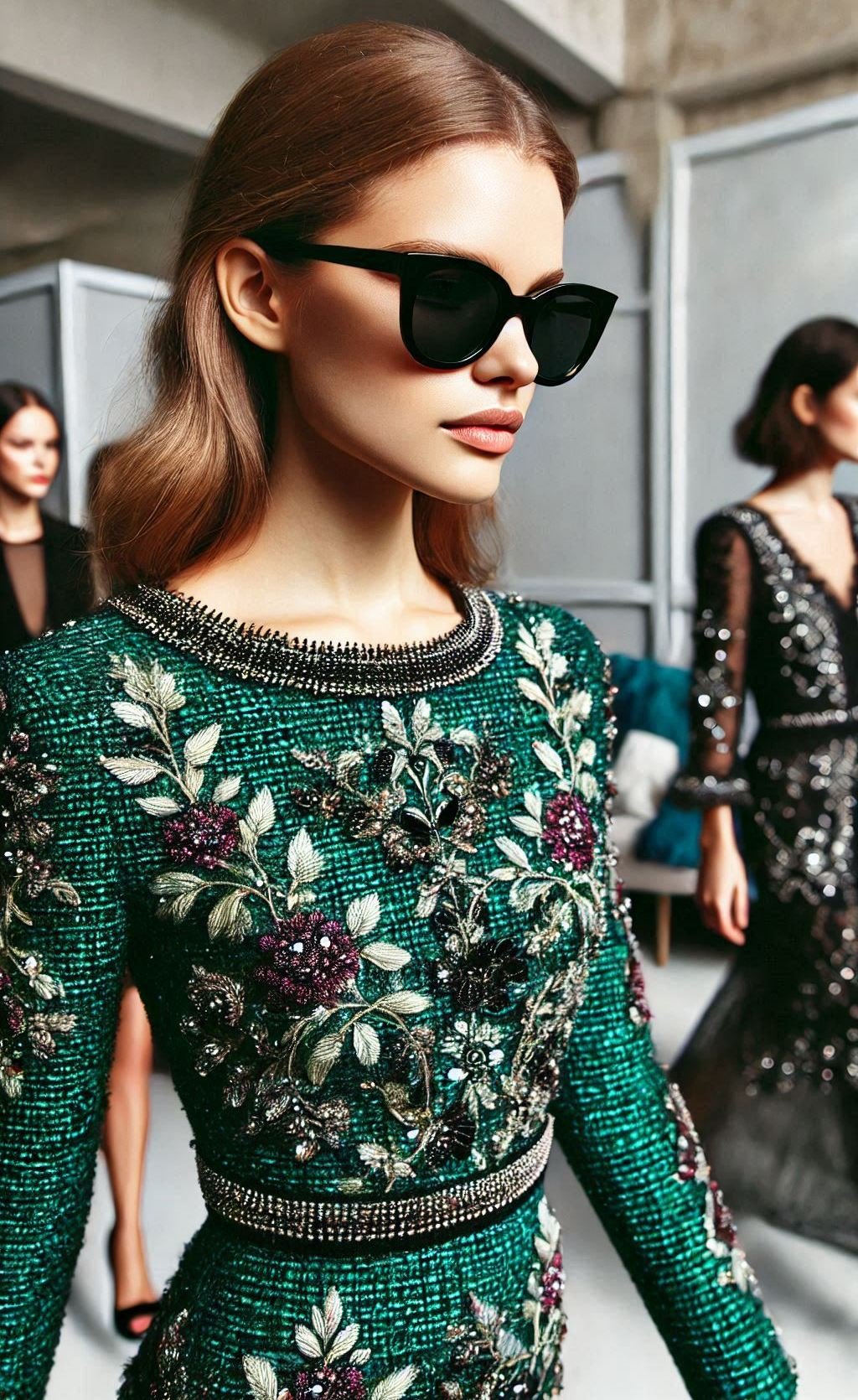 Embrace the classic elegance of a green and black tweed dress. Perfect for any special event, it’s a timeless piece that never goes out of style.