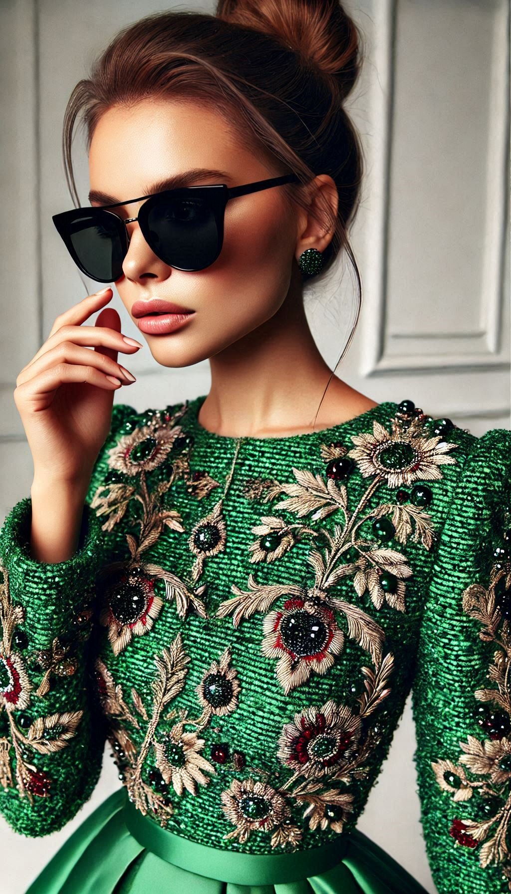 Shine at your next event with this chic green and black tweed dress. The perfect blend of elegance and style for special occasions.