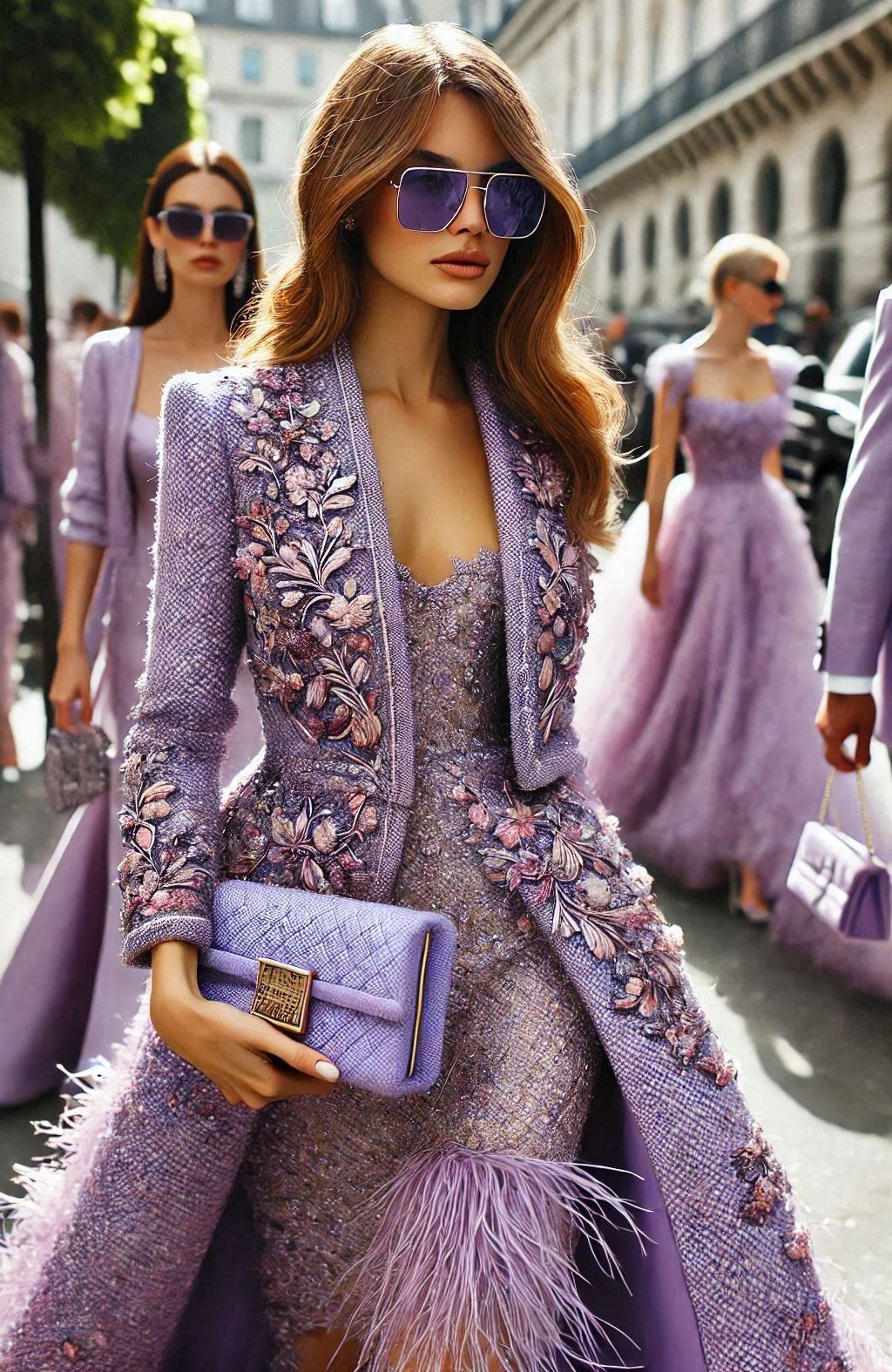 Get ready to wow at your next event with this elegant lavender tweed dress. Perfect for special occasions, it’s a fashion staple.