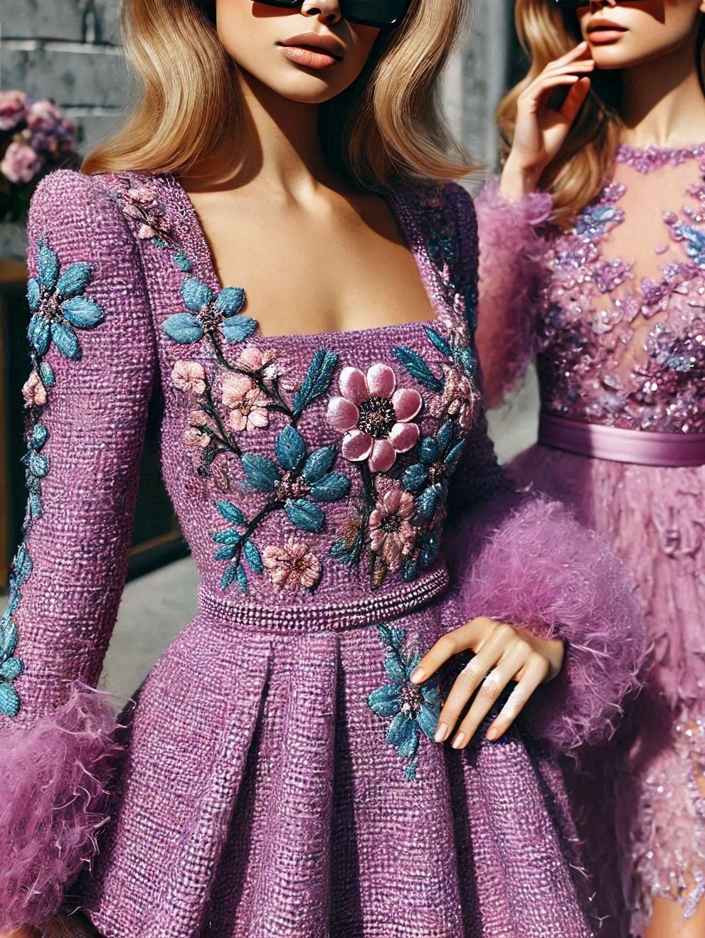 Turn heads at any special occasion with this lavender tweed dress. Effortlessly stylish and undeniably elegant!