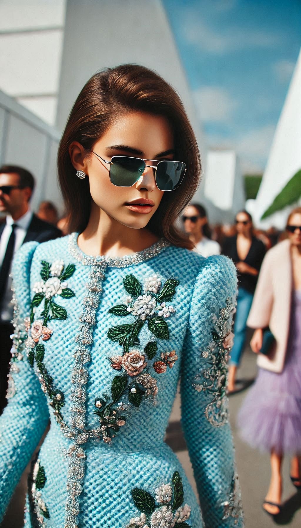 Step up your fashion game with this elegant light blue tweed dress. Ideal for special events, it’s a true classic.