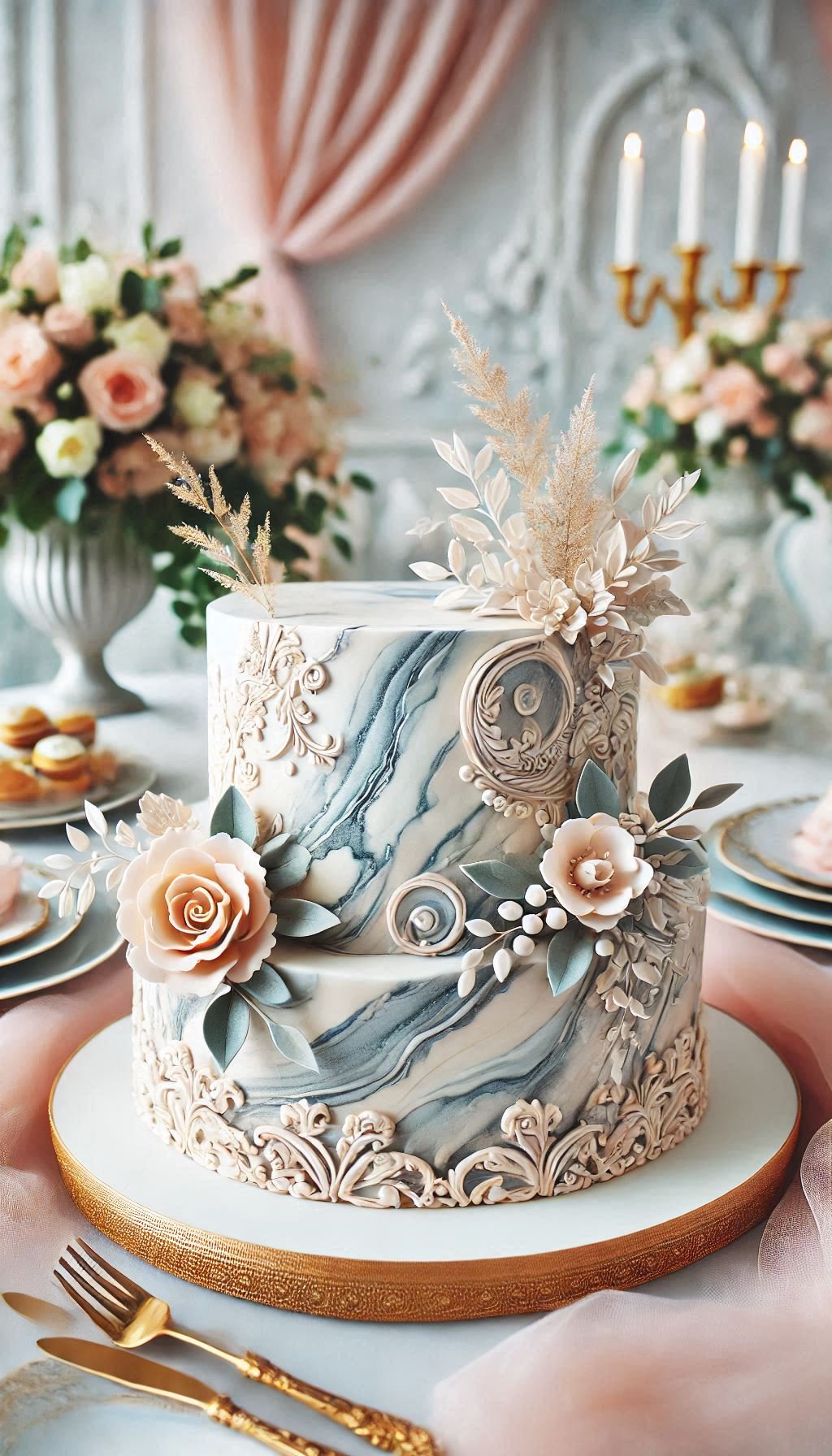 Turn your wedding cake into a work of art with marble-effect fondant in soft pastel tones. It's the epitome of sweet sophistication.