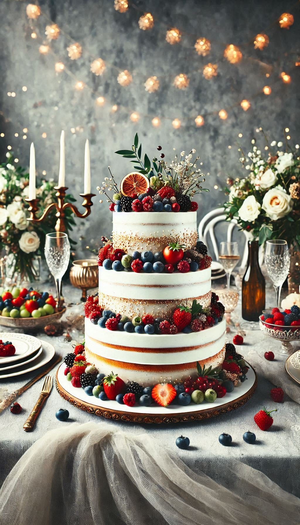 This naked cake, adorned with fresh berries and a hint of frosting, is a sweet celebration of simplicity and flavor.