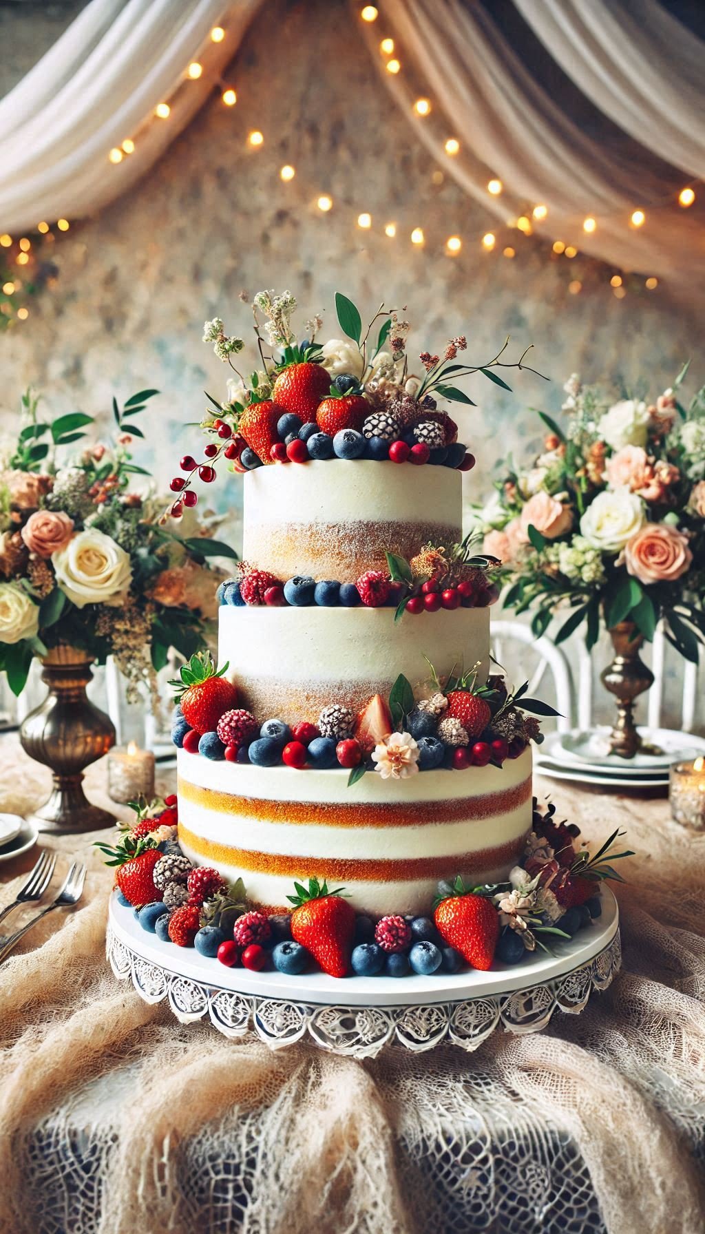 Who needs all that frosting when you have a naked cake with fresh berries? This wedding cake is the epitome of natural elegance.