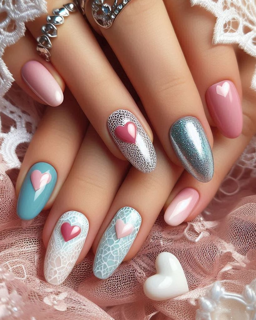 Step up your nail game with Embroidery Themed Pastels Heart nail art. Beautiful, intricate patterns that are sure to impress!