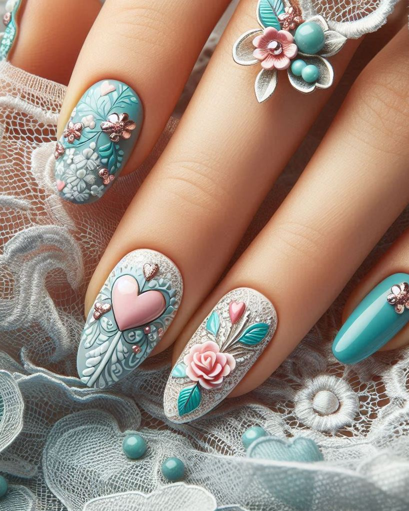 Sprinkle some charm on your nails with Embroidery Themed Pastels Heart nail art. Delicate, pastel designs perfect for any occasion!