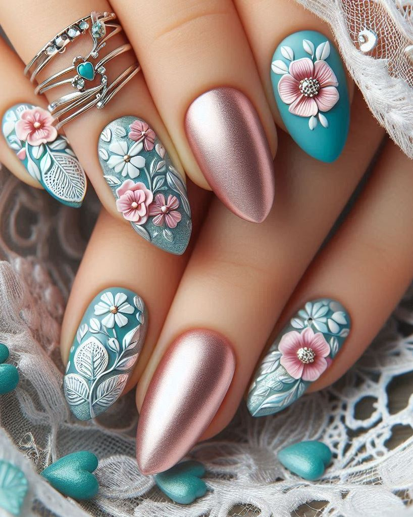 Step up your nail game with Embroidery Themed Pastels Heart nail art. Beautiful, intricate patterns that are sure to impress!