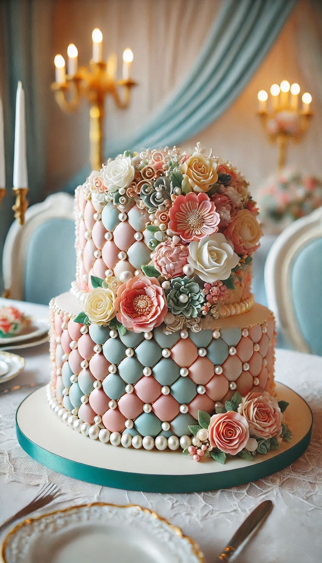 A quilted fondant design with pearl accents—this wedding cake is the epitome of elegance. Almost too beautiful to eat, but too delicious not to!