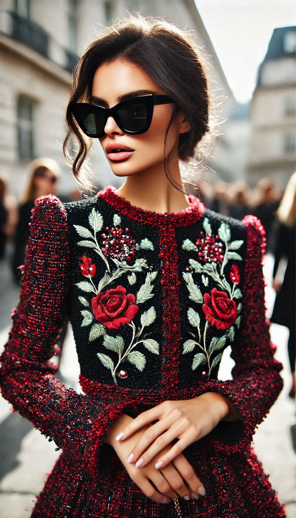 Make your next event unforgettable with this chic red and black tweed dress. It’s a true fashion statement with its sophisticated design.