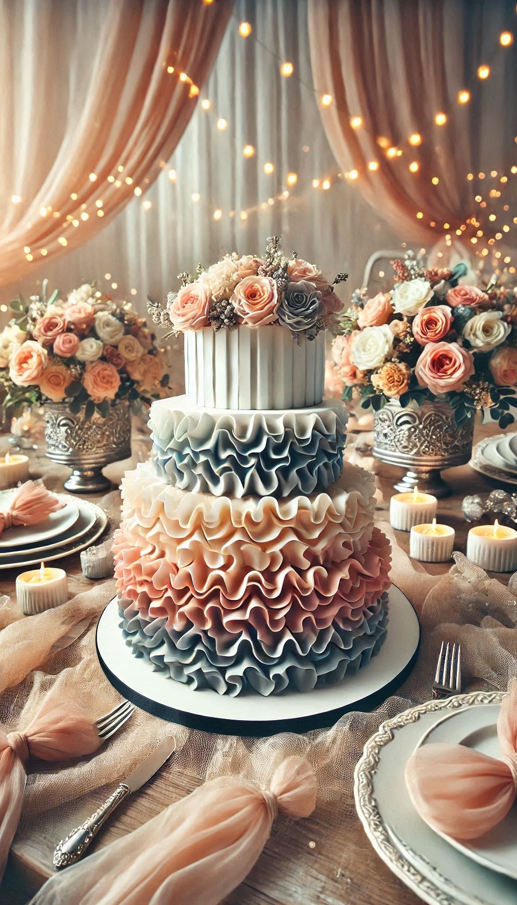 Say 'I do' to this ruffled cake with beautiful ombre layers. It's a dreamy addition to your wedding that's as delicious as it is gorgeous.
