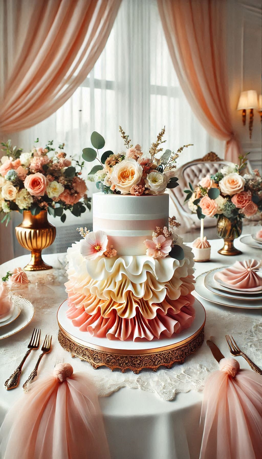 Add a touch of romance to your wedding with this ruffled cake. The ombre layers are as mesmerizing as they are tasty!