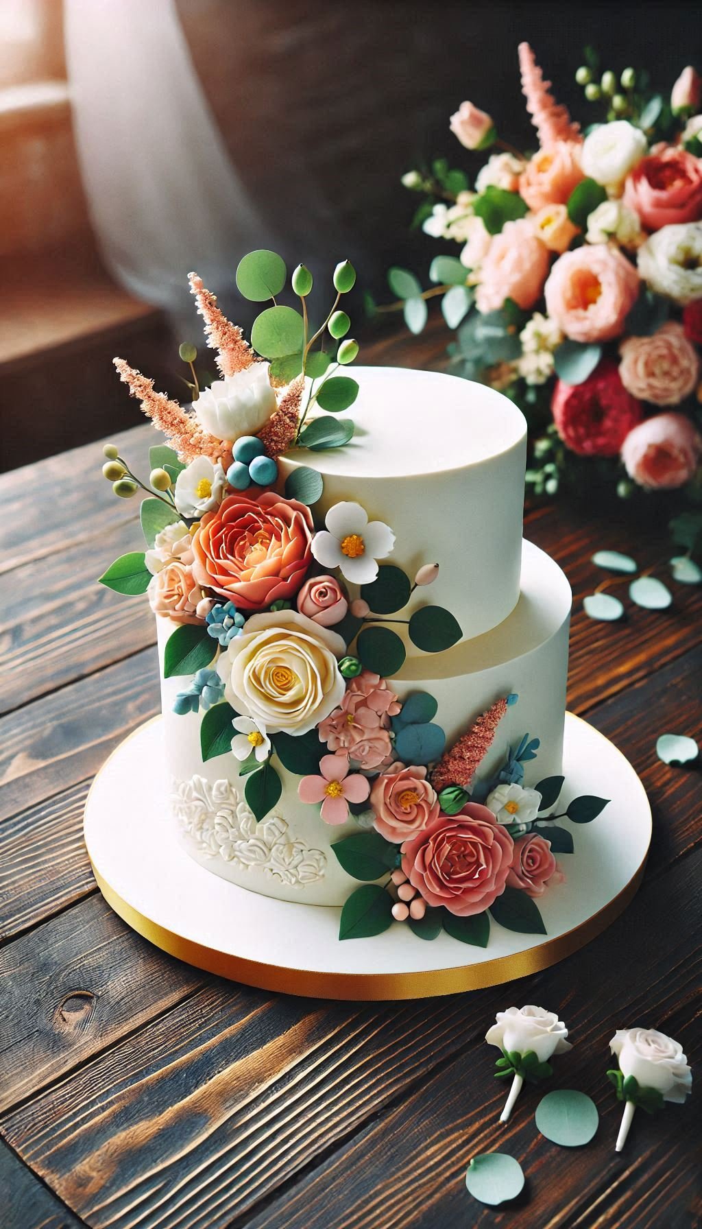 This smooth buttercream cake with fresh flowers is a sweet celebration of love and elegance. Perfect for your special day!