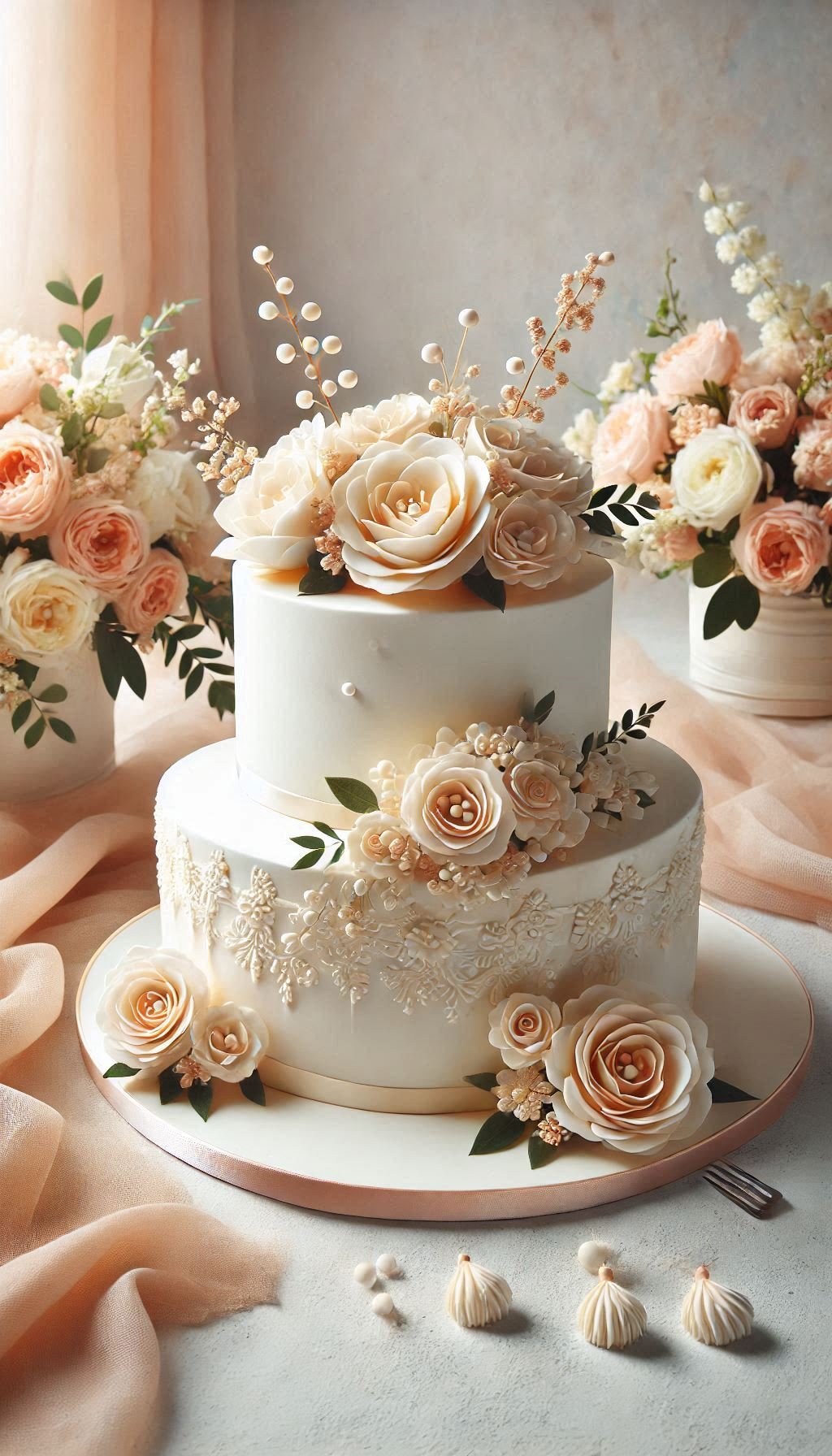 Add a touch of nature to your wedding with this smooth buttercream cake. Fresh flowers create a charming and delectable masterpiece.