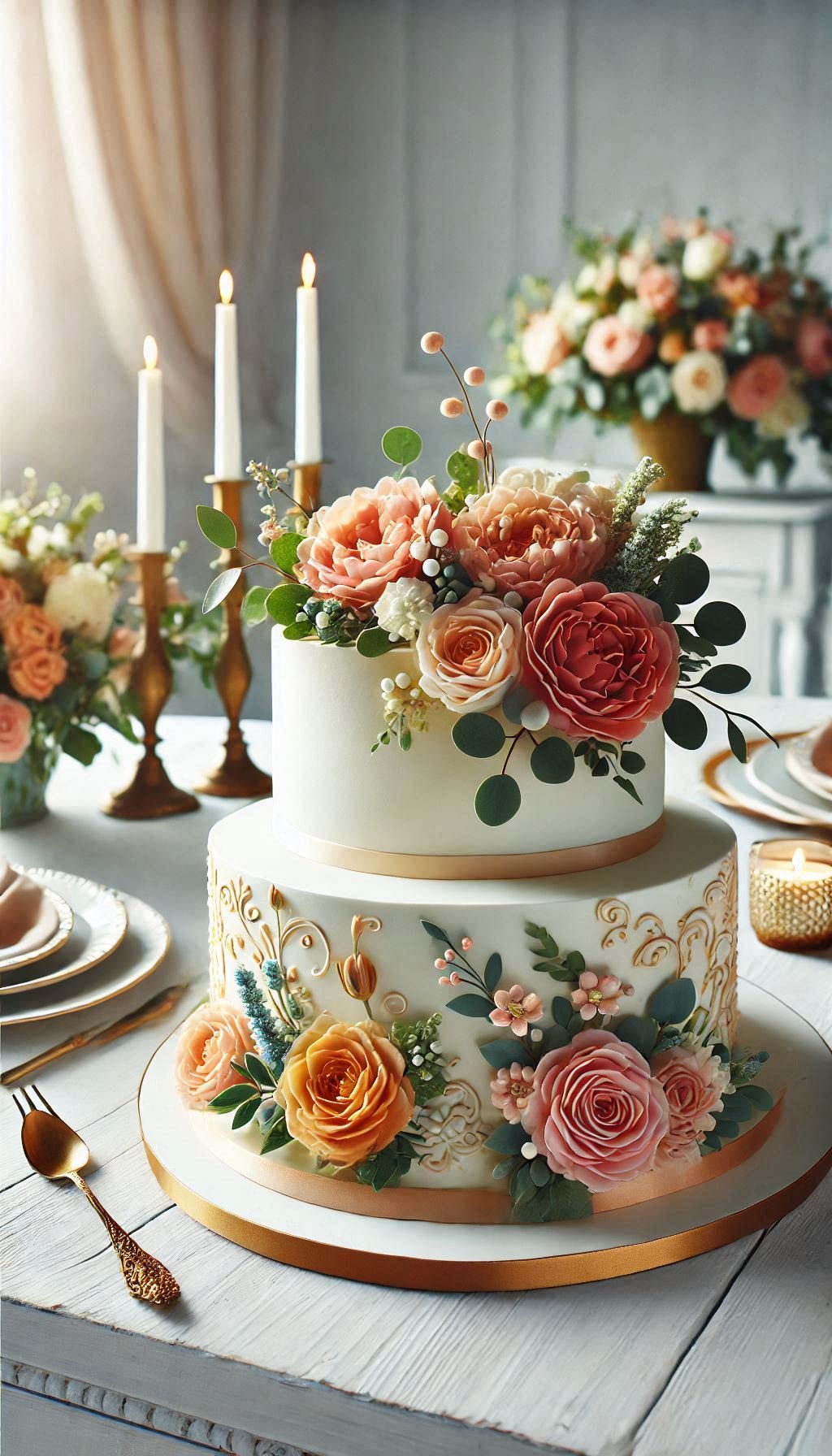 Celebrate love with this smooth buttercream wedding cake. Fresh flowers add a burst of color and natural beauty to your special day.