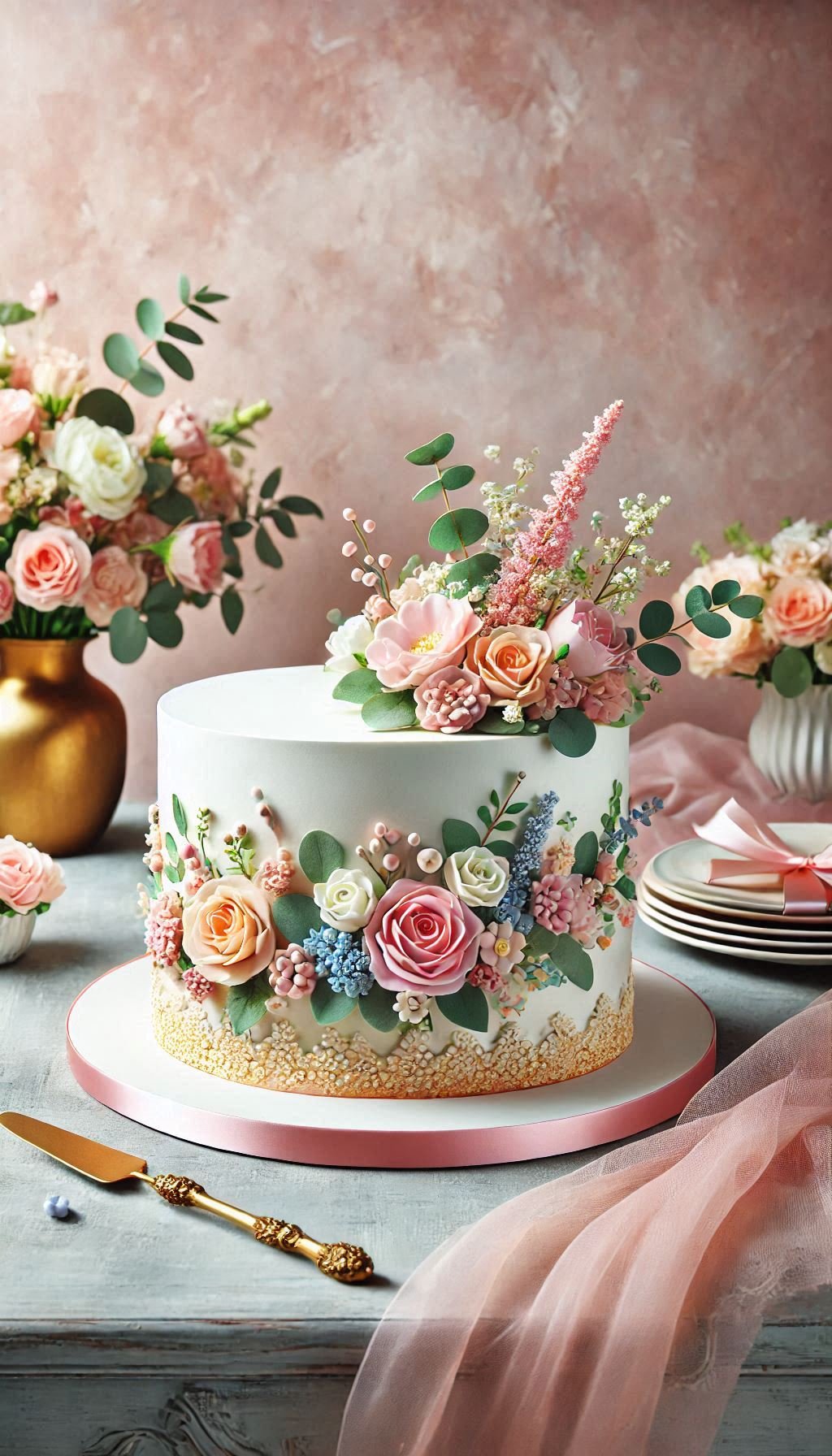 This smooth buttercream cake with fresh flowers is a dreamy addition to any wedding. Elegant, tasteful, and beautifully crafted!