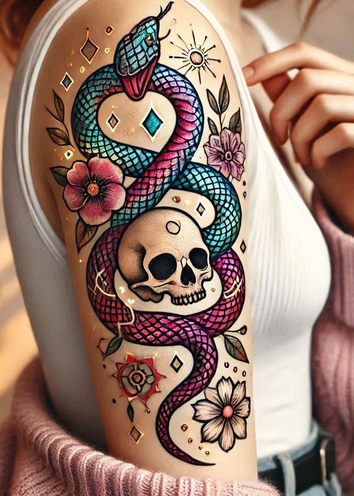 Wrap yourself in the allure of a snake tattoo. This sleek design embodies grace, mystery, and untamed beauty!