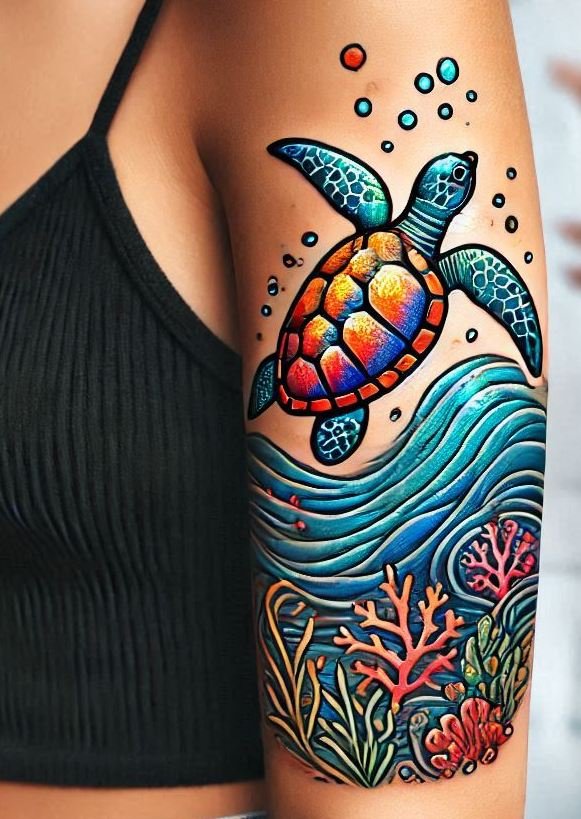 Get ready to slow down and enjoy life with a charming turtle tattoo. A perfect design for those who appreciate nature's quiet beauty!