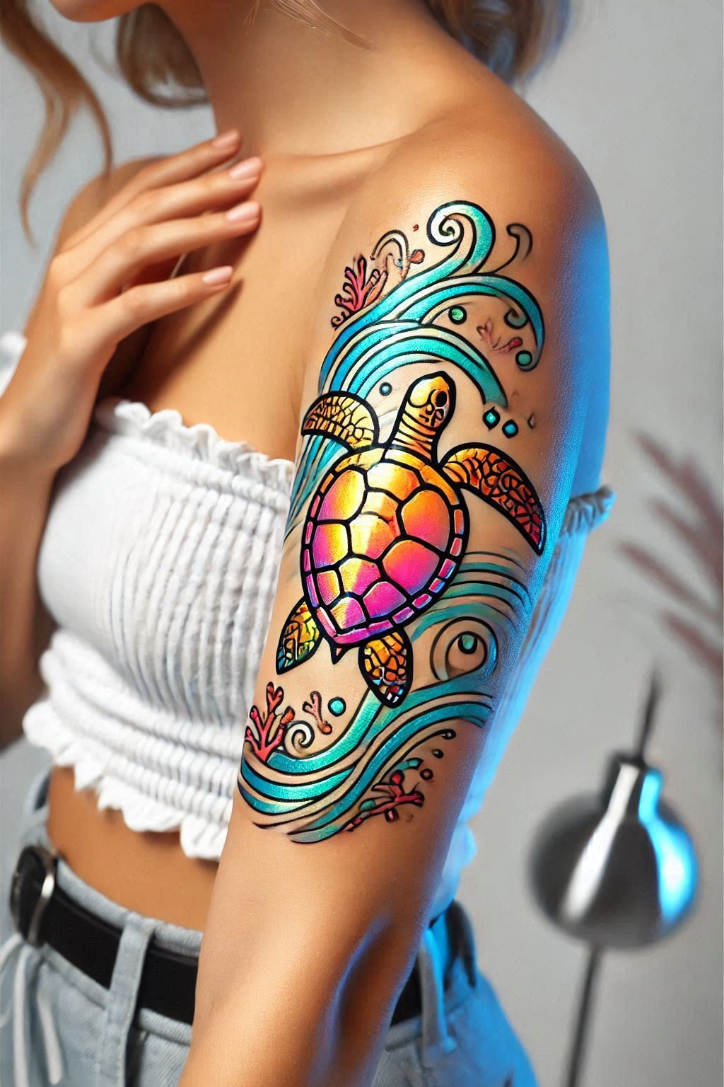 Show off your adventurous spirit with a turtle tattoo. Perfect for those who love the ocean and its gentle inhabitants!