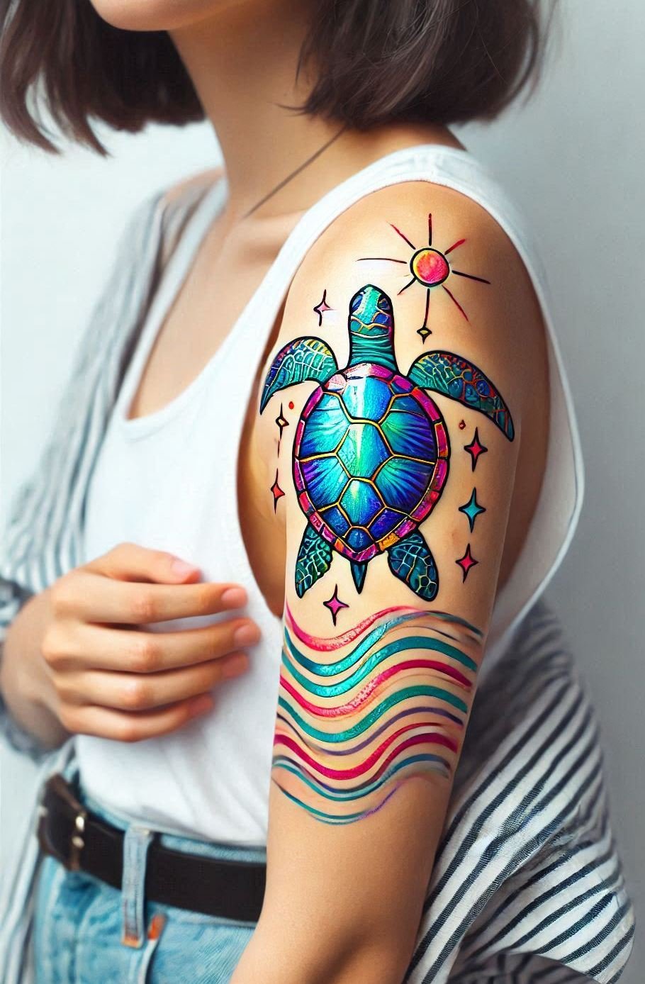 Add a splash of serenity to your style with a charming turtle tattoo. Perfect for those who love the ocean and its calm creatures!
