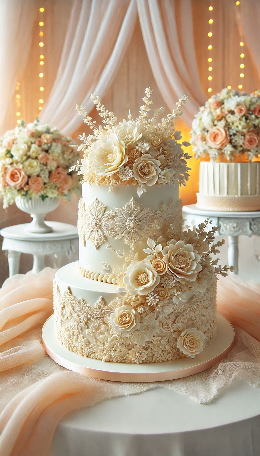 Elegant simplicity at its finest. This two-tier ivory cake with delicate sugar flowers is a wedding masterpiece that's almost too pretty to eat!