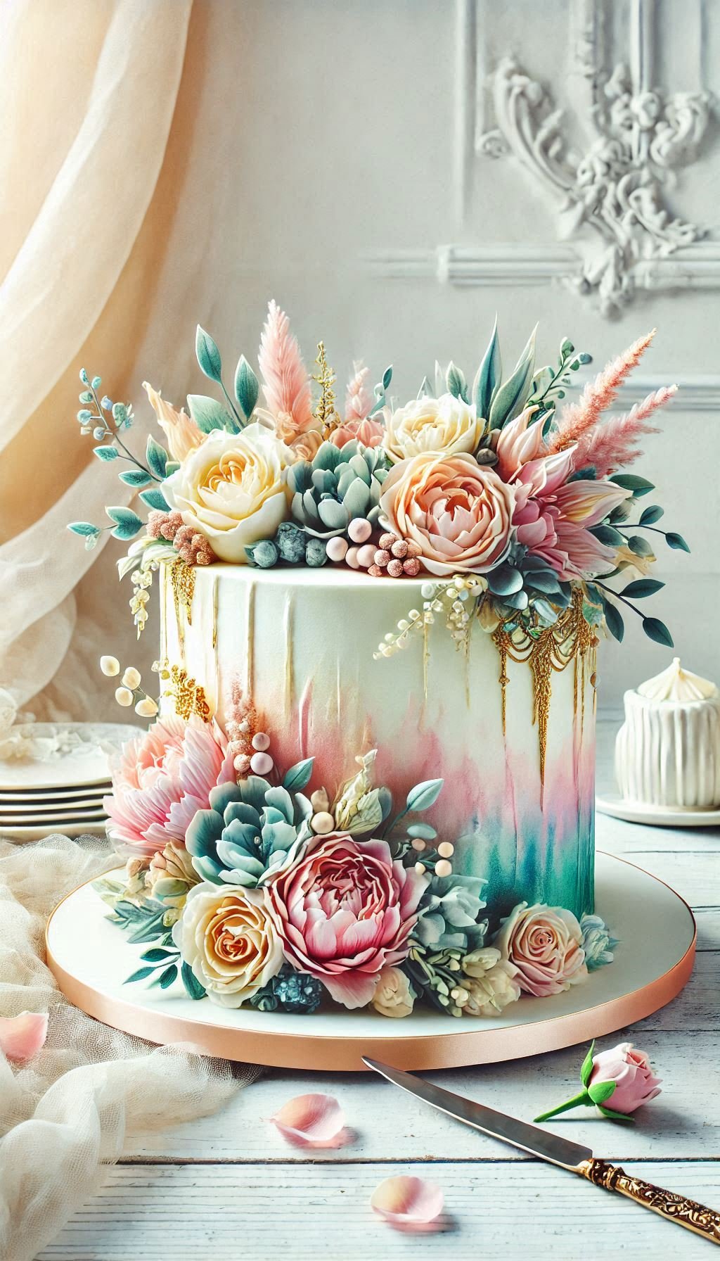 Embrace the romance with a wedding cake featuring watercolor-style frosting in soft pastels. It’s the perfect blend of sweet and sophisticated.