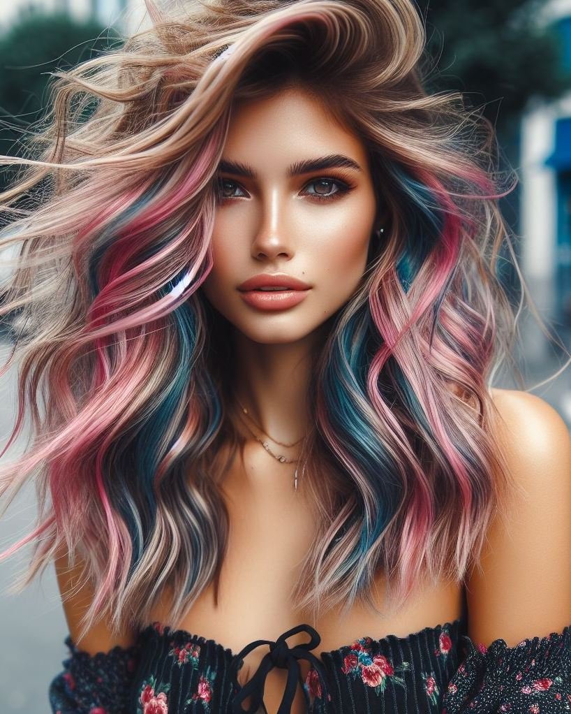 Dive into a world of color with blue and pink dual highlights! This bold combination is perfect for those who want to make a vibrant, fun statement.