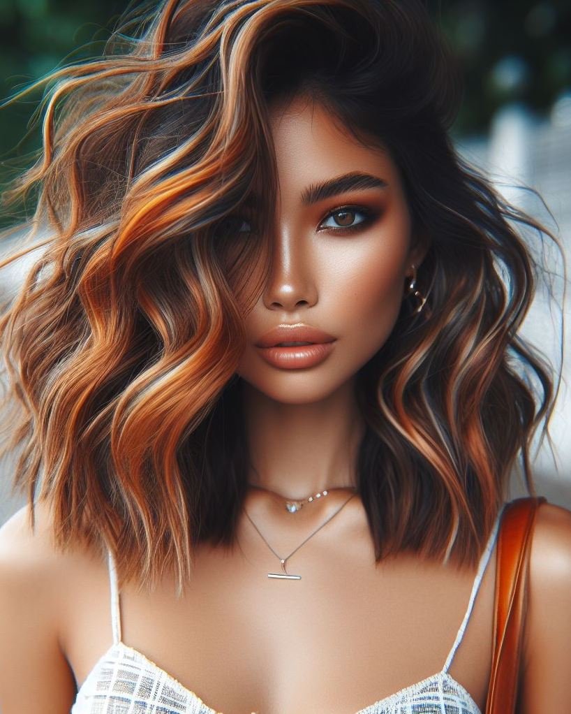 Copper blonde highlights: because your hair deserves a touch of golden magic. Perfect for adding depth and a sun-kissed glow to your locks!
