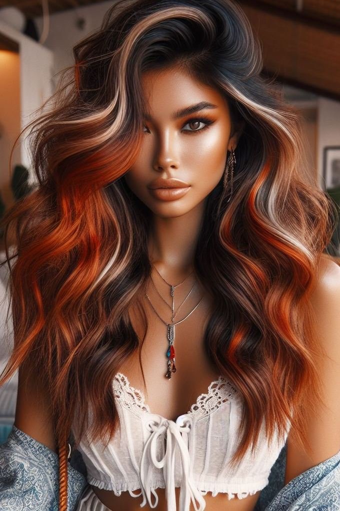 Copper brown highlights: the perfect way to add a hint of autumnal glow to your look. Subtle yet stunning! Hair Color Inspirations
