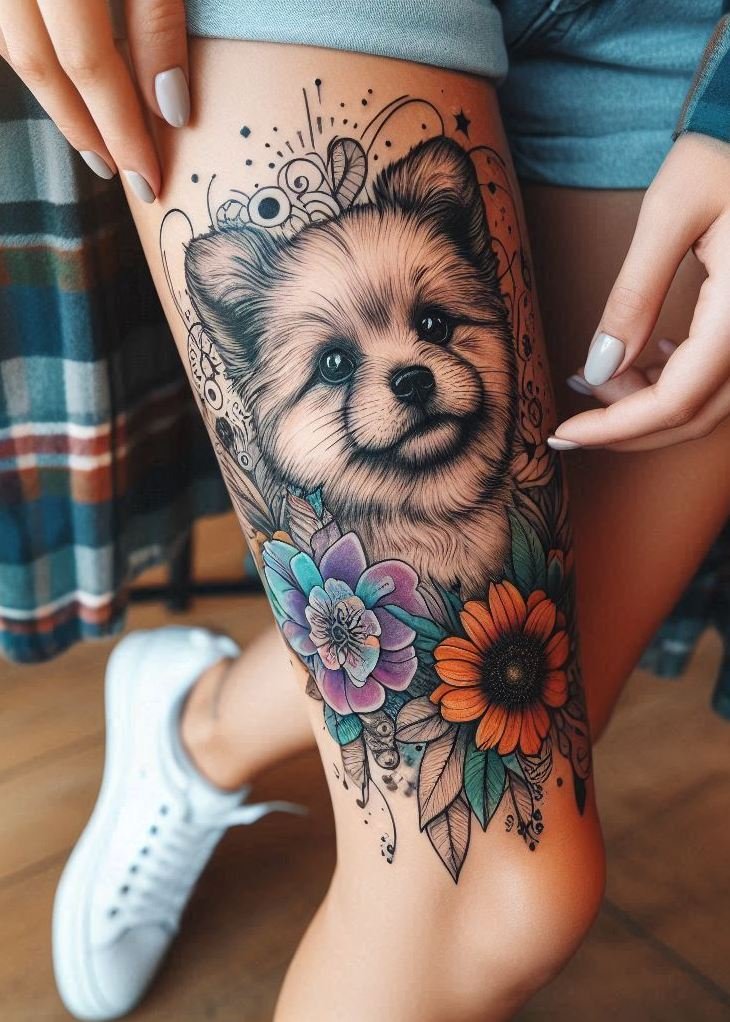 Furever Faithful: 70+ Dog Tattoos That Are Woof-Worthy! | Pocoko Paws, think, and ink! Dog tattoos for girls who aren’t afraid to show their love.