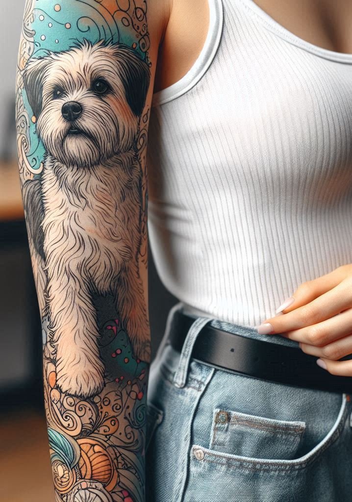 Furever Faithful: 70+ Dog Tattoos That Are Woof-Worthy! | Pocoko Dog Tattoos for Girls: Because every girl deserves a little puppy love (permanently etched on her skin, of course).