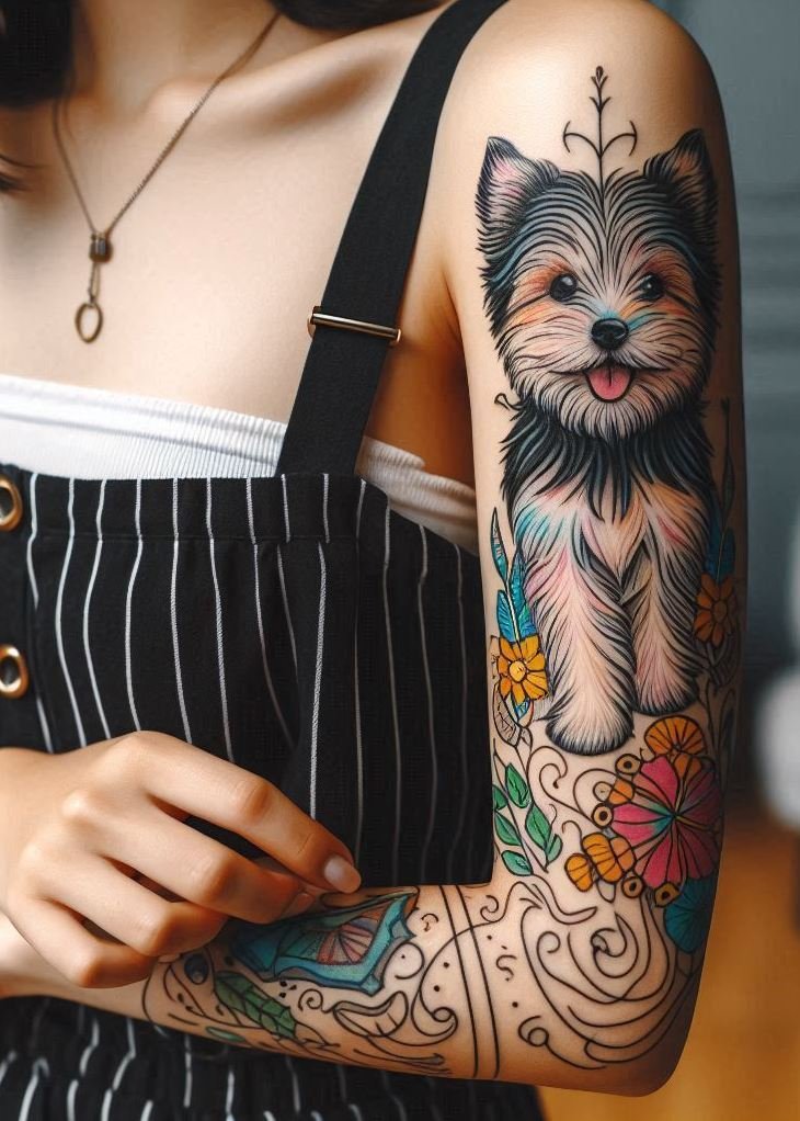 Furever Faithful: 70+ Dog Tattoos That Are Woof-Worthy! | Pocoko Dog Tattoos for Girls: Warning: These adorable designs may cause spontaneous tail wags and happy tears. Proceed with caution (and maybe a tissue).