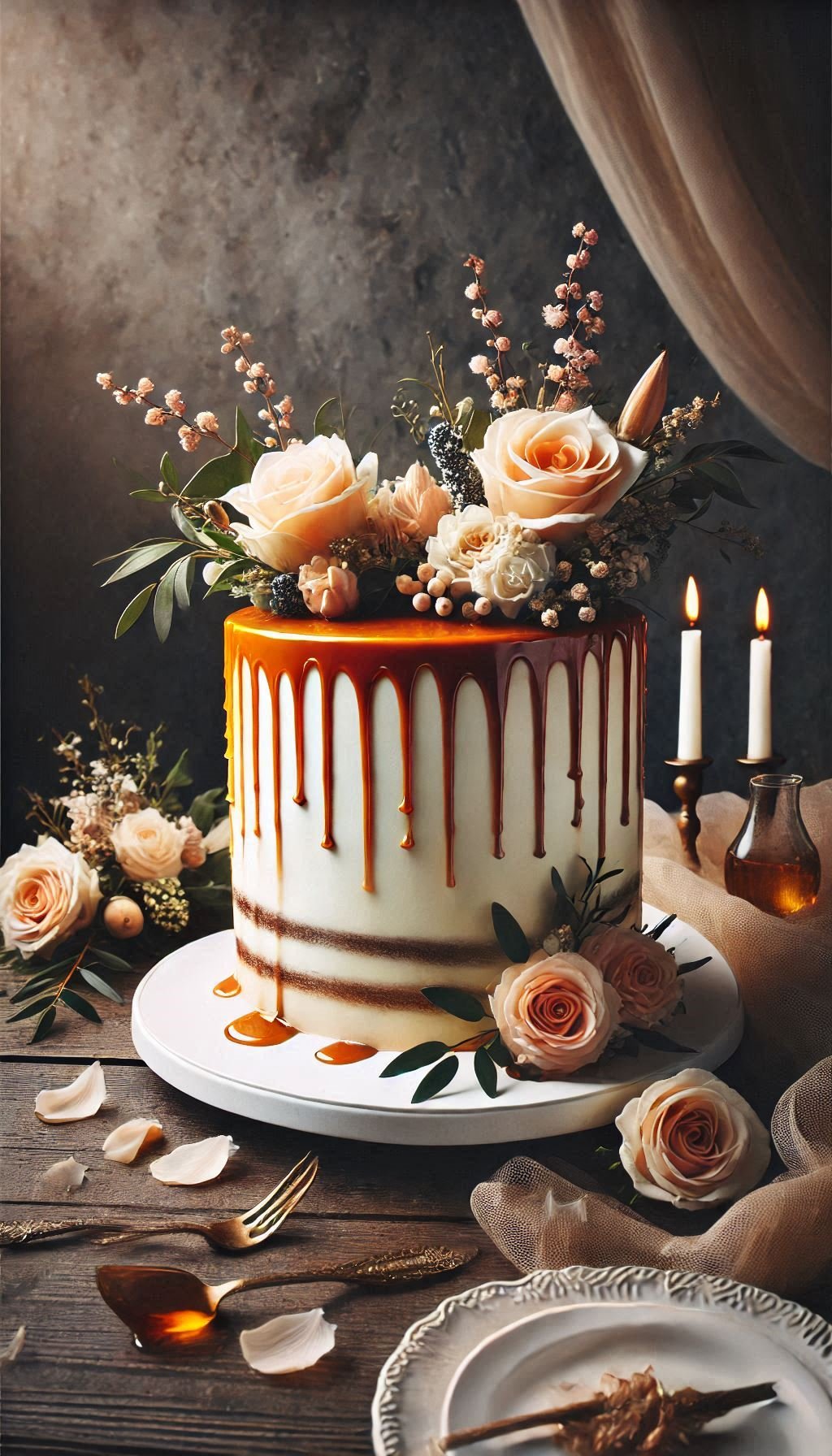 Rustic wedding cakes take on a whole new level of delicious with these drip cakes. Topped with caramel or chocolate drizzle, they're a bride's (and groom's) dream come true!