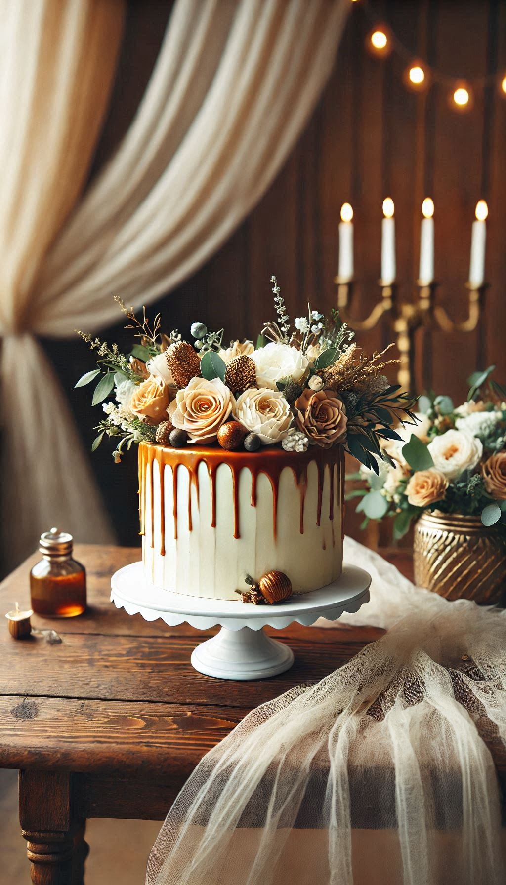 Rustic drip cakes with caramel or chocolate drizzle are the ultimate wedding treat. Get ready for a sweet, sticky delight!