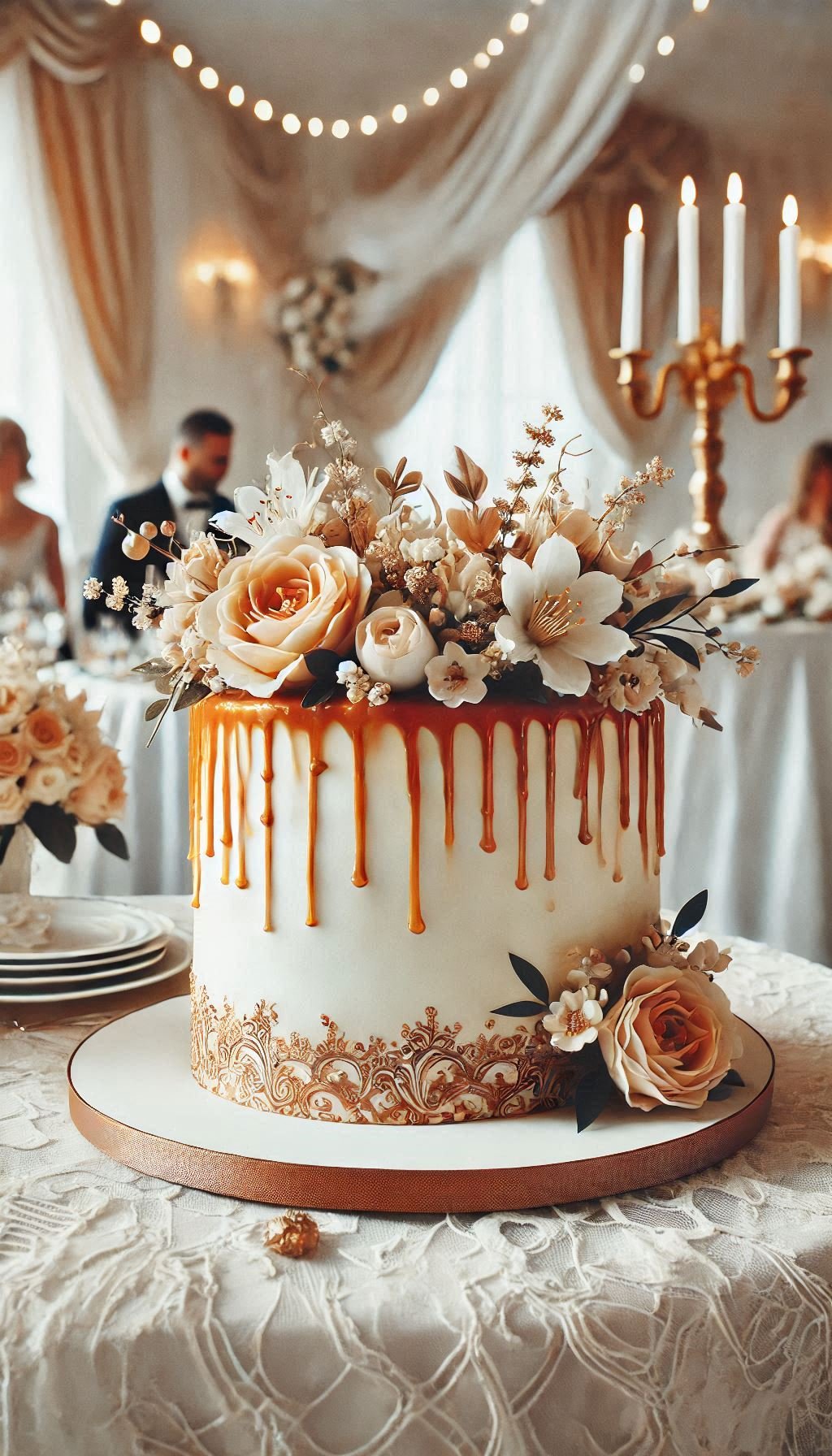 These rustic drip cakes with caramel or chocolate drizzle are a feast for the eyes and the taste buds. The perfect wedding centerpiece.