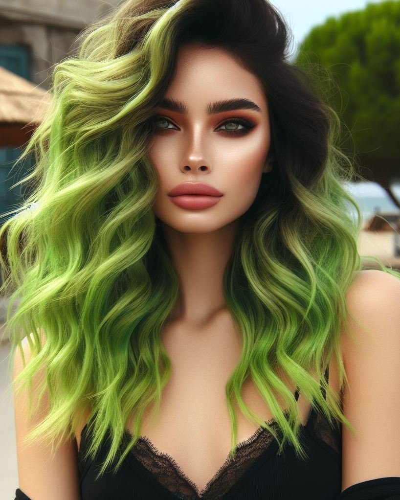 Get zesty with lemon green hair! This vibrant, fresh color is perfect for those who want to stand out and shine bright.