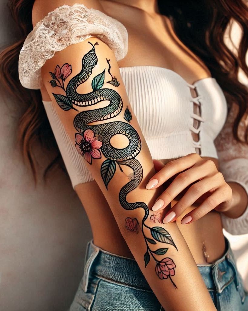 Snake tattoos: because who doesn’t want a bit of ancient wisdom inked on their skin? Bold and beautiful!