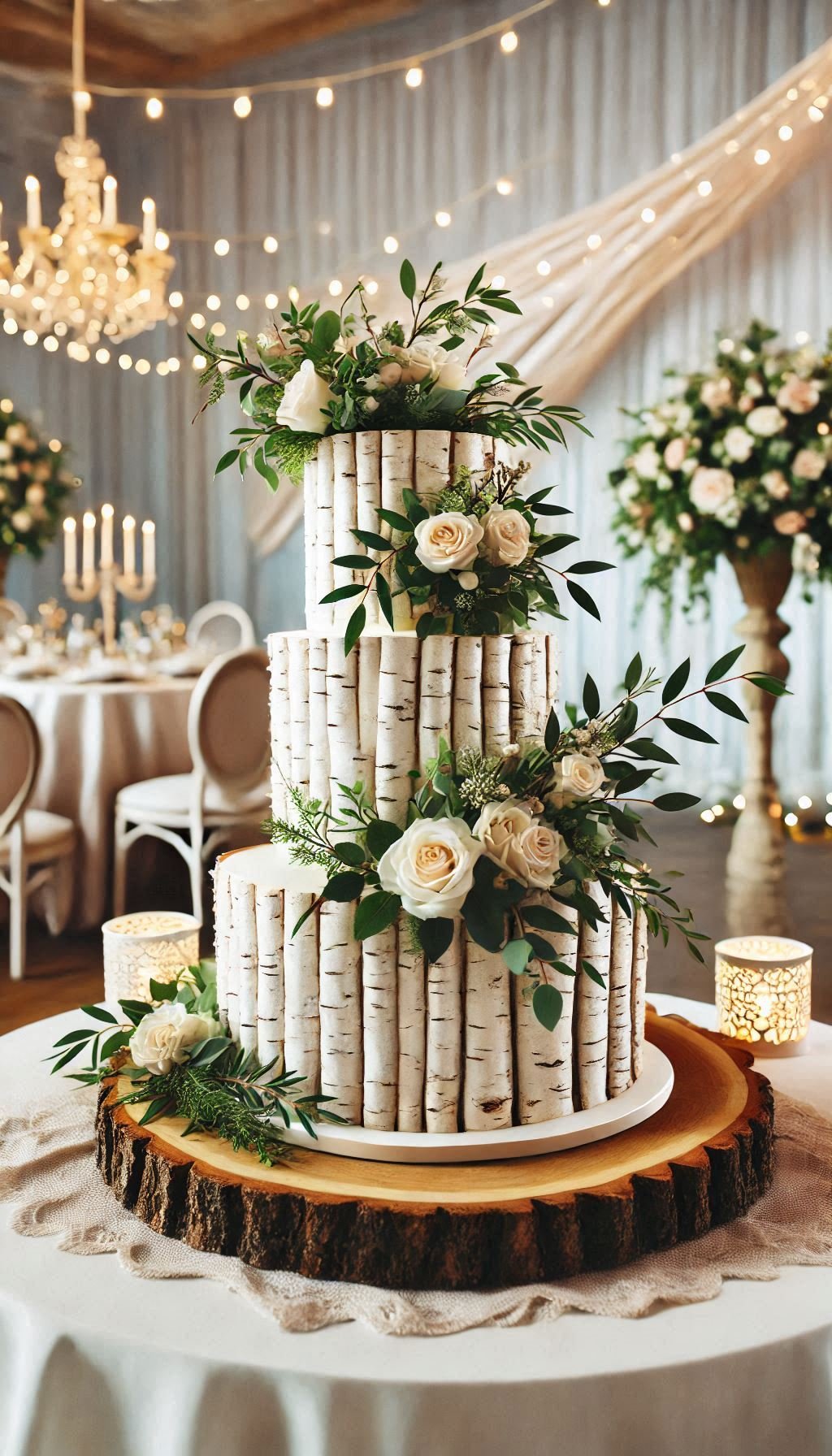 Who knew a cake could be this enchanting? This birchwood-inspired, greenery-topped confection is the essence of rustic wedding charm.