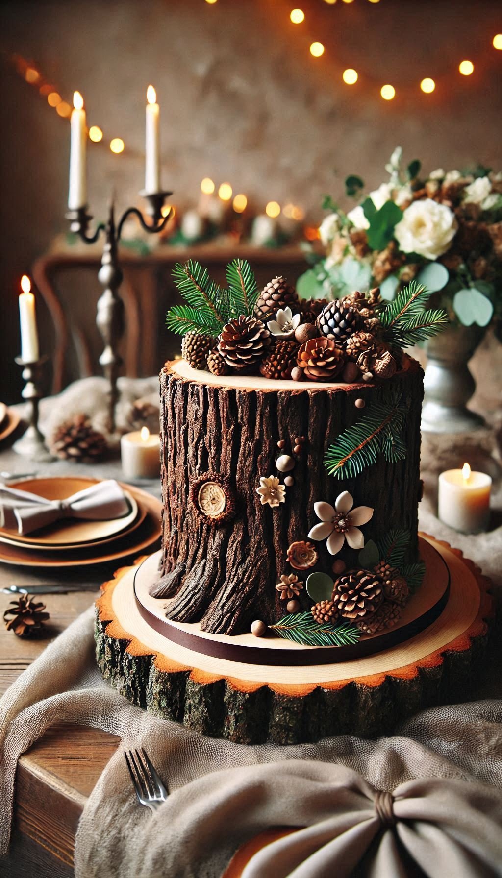 Bark-textured frosting never looked so good! Celebrate your rustic wedding with a tree stump cake that's both whimsical and delicious.