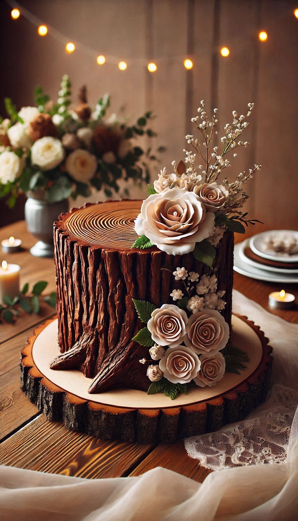 From bark to bite, this tree stump cake is the epitome of rustic wedding charm. Who knew frosting could look so real?