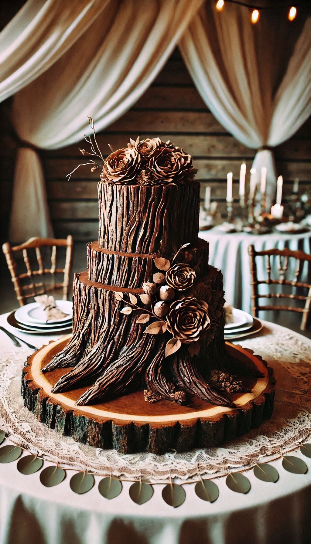 Add a slice of nature to your wedding with a tree stump cake. It’s the perfect blend of rustic charm and sweet indulgence.