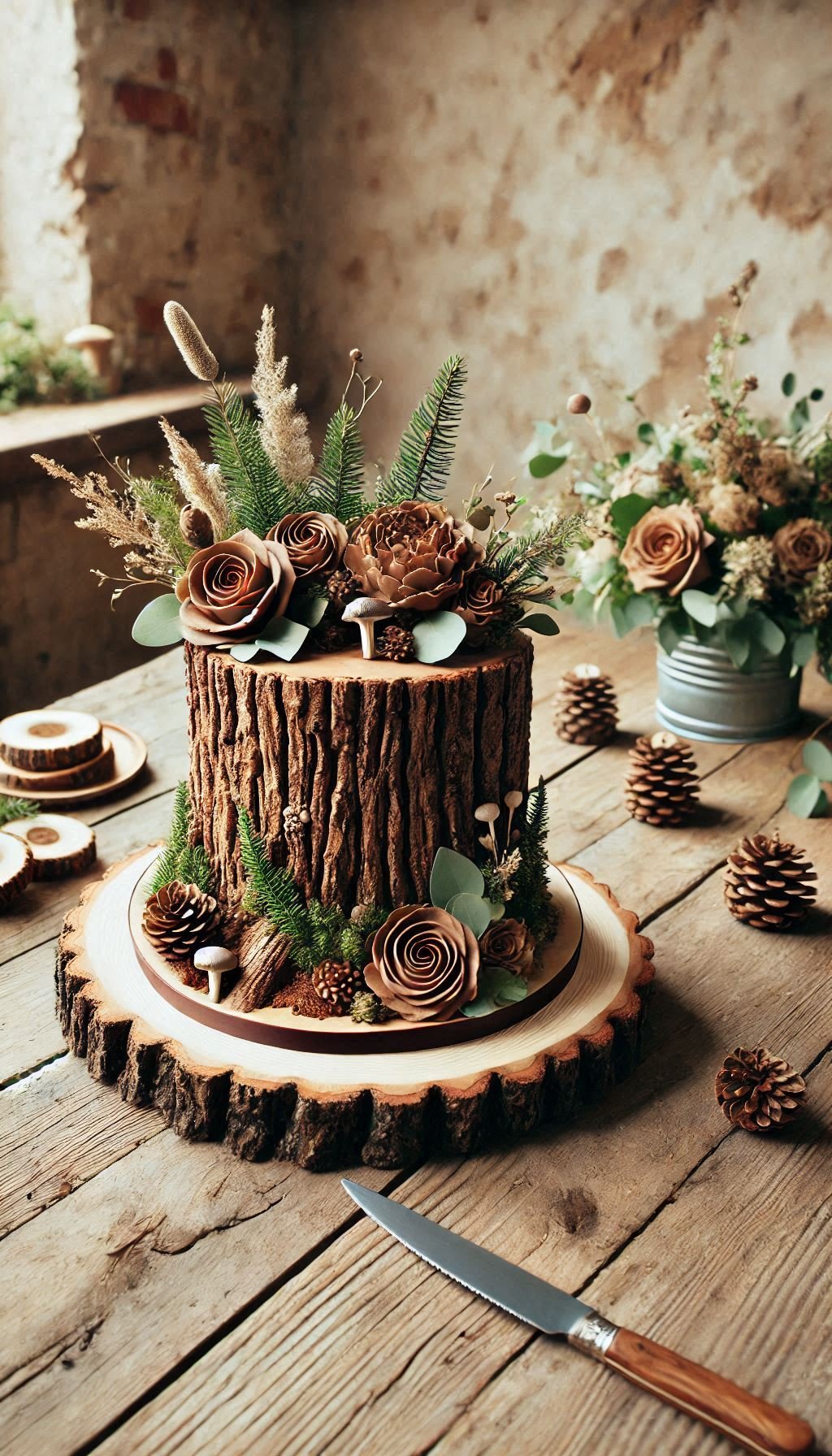 Say "I do" to a cake that's as unique as your love. This tree stump cake with bark-textured frosting is the ultimate rustic wedding treat.