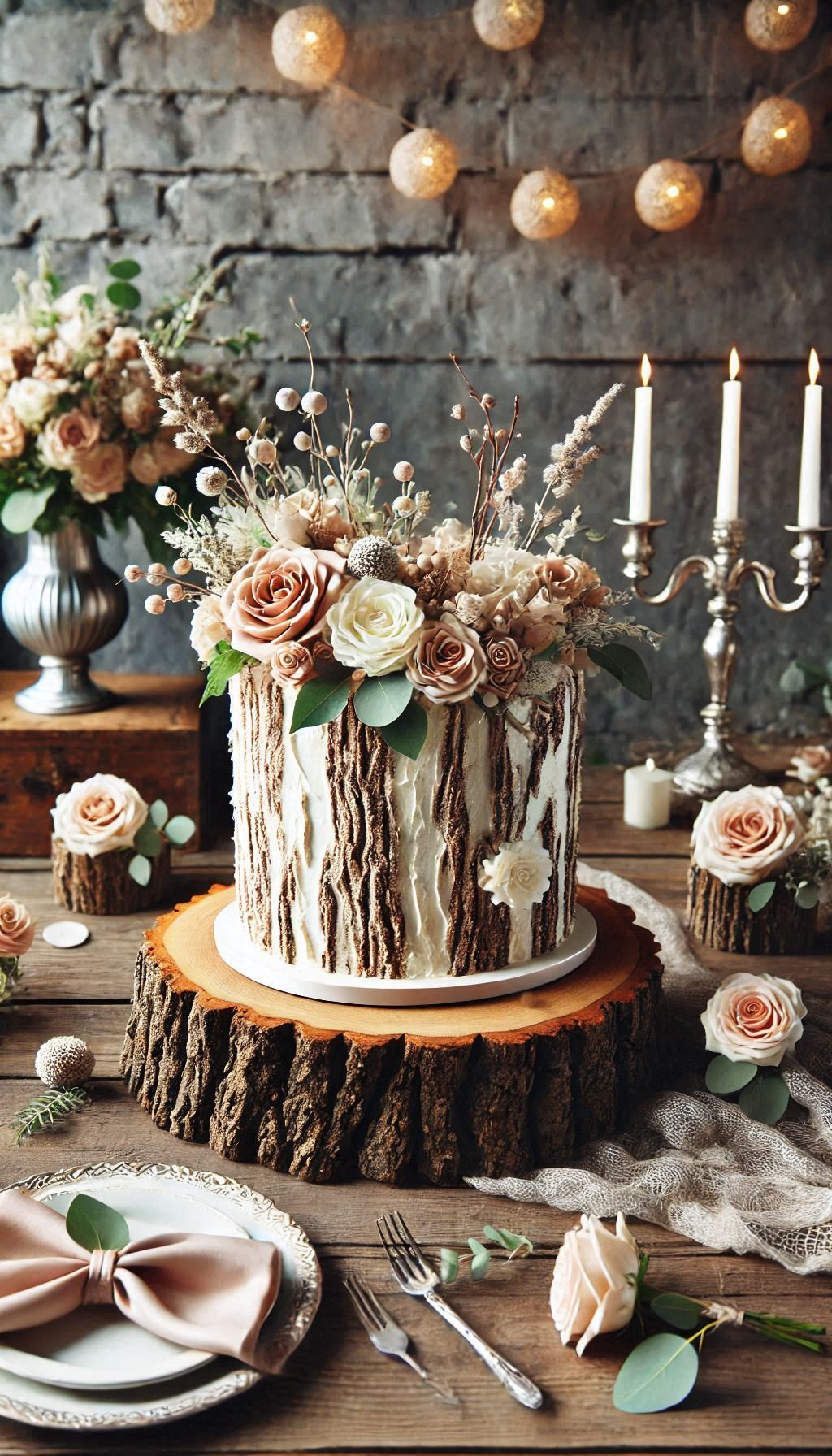 Transform your rustic wedding with a tree stump cake that's almost too pretty to eat. Almost. 😉