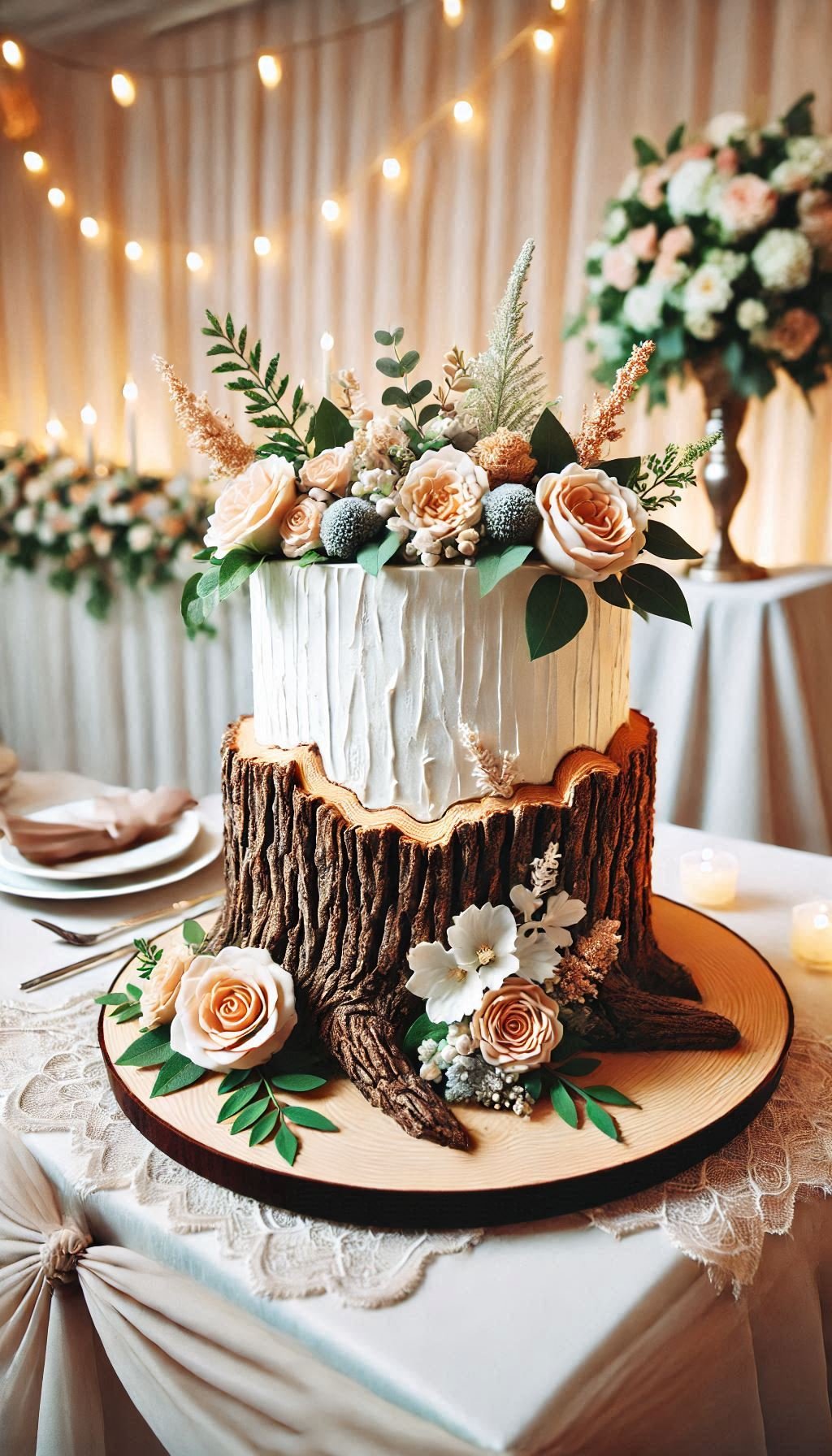 Make your wedding day extra sweet with a tree stump cake! It's the ultimate rustic wedding cake for nature-loving couples.