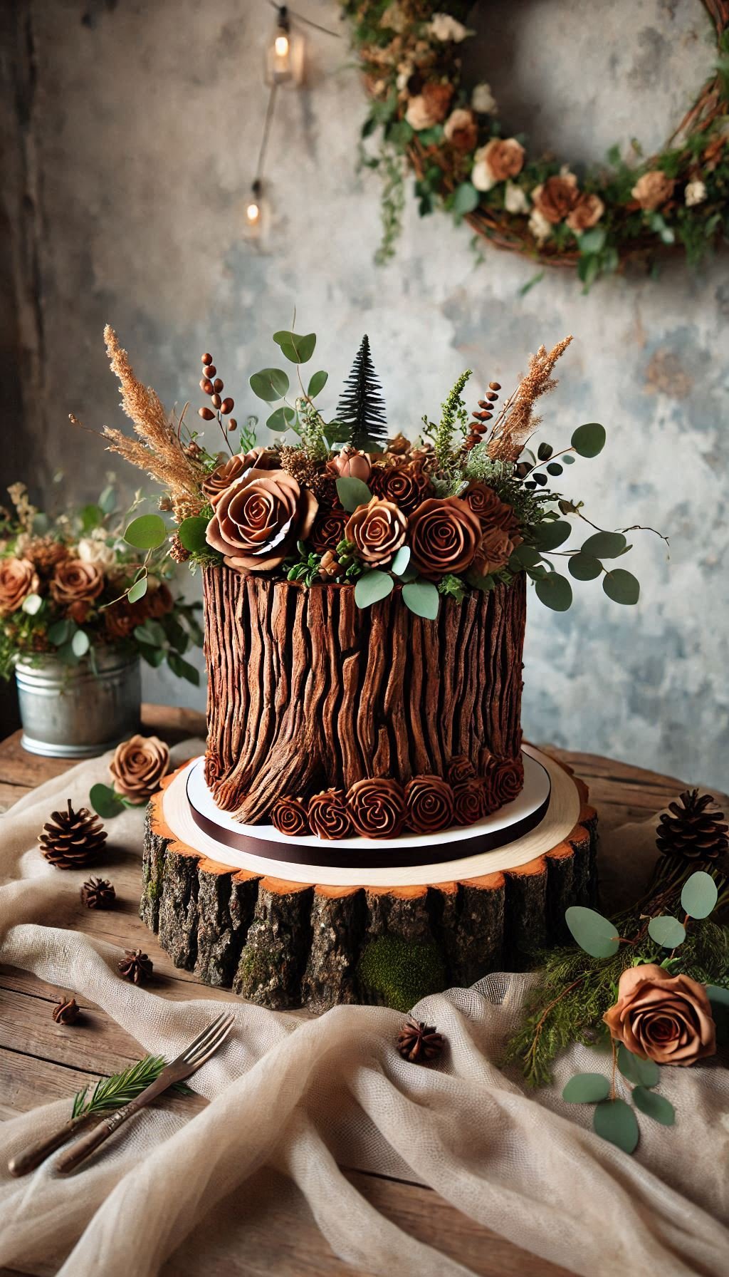 This tree stump cake with bark-textured frosting is the fairy tale ending to your woodland-themed wedding. So enchanting, you might not want to slice it!