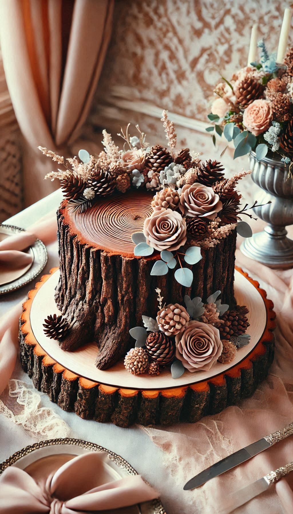 Nature lovers, rejoice! This tree stump cake with bark-textured frosting is the rustic wedding cake of your dreams.