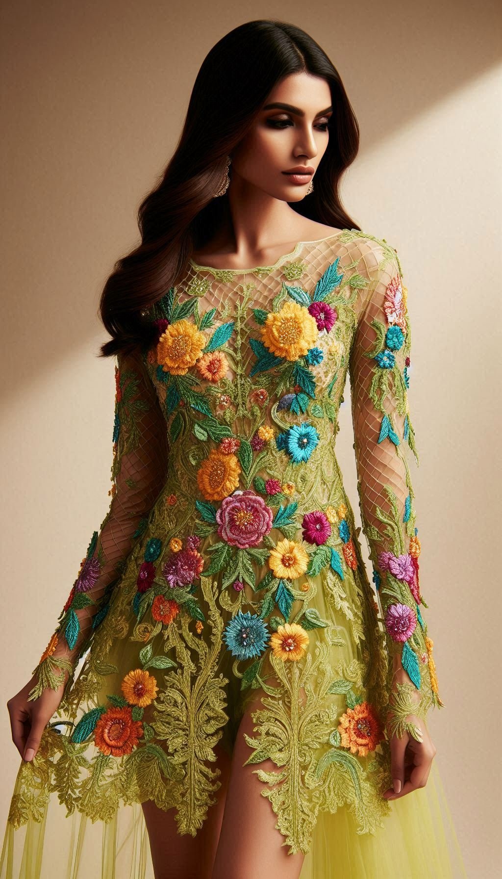 105 Enchanting Floral Lace Embroidered Dress Ideas | Pocoko Elevate your look with this lemon green dress featuring stunning colorful floral lace embroidery. A perfect blend of sophistication and charm!
