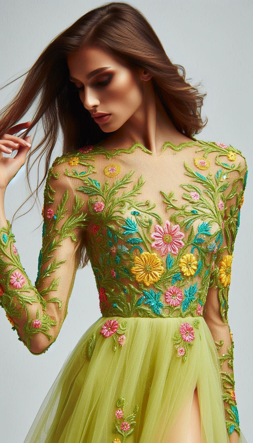 105 Enchanting Floral Lace Embroidered Dress Ideas | Pocoko Lemon green with colorful flowers? Yes, please! This floral lace embroidered dress is a refreshing burst of charm and beauty.