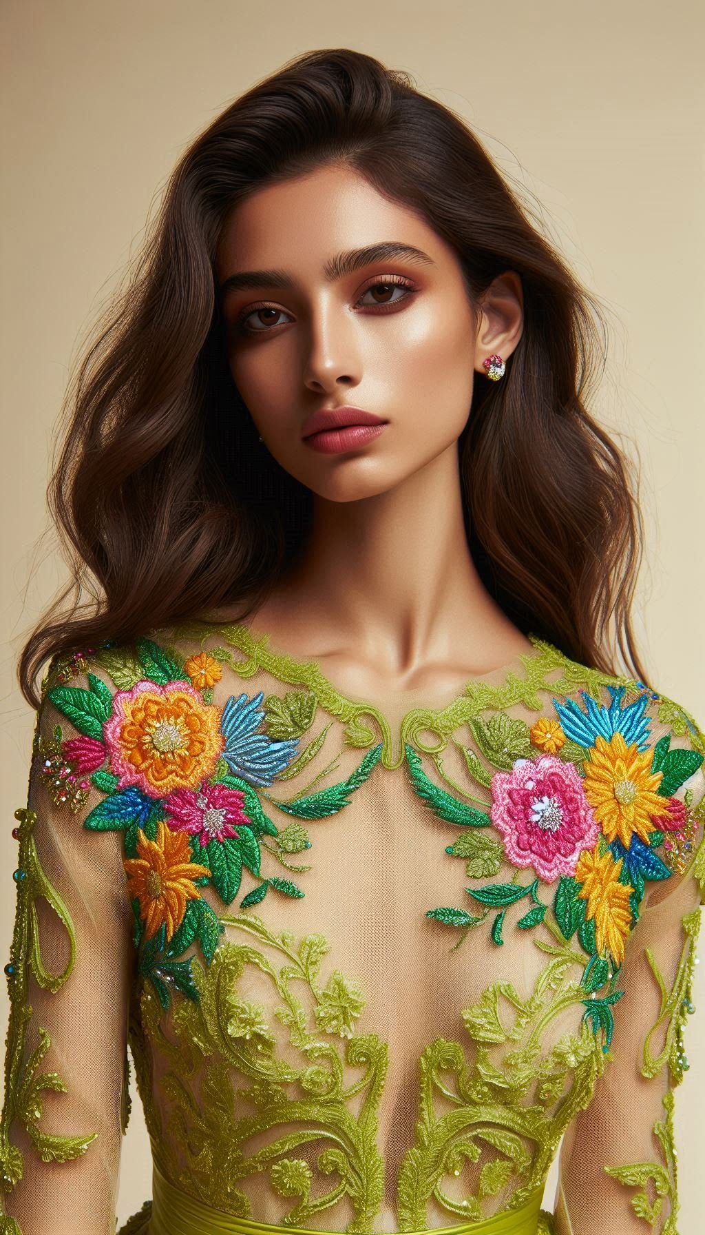 105 Enchanting Floral Lace Embroidered Dress Ideas | Pocoko Lemon green meets a burst of colors in this floral lace embroidered dress. Ready to dazzle with this captivating combination?