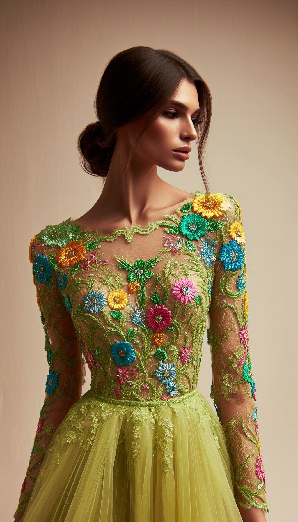 105 Enchanting Floral Lace Embroidered Dress Ideas | Pocoko Unleash your inner fashionista with this lemon green dress adorned with colorful floral lace embroidery. A vibrant and elegant look that's sure to impress!